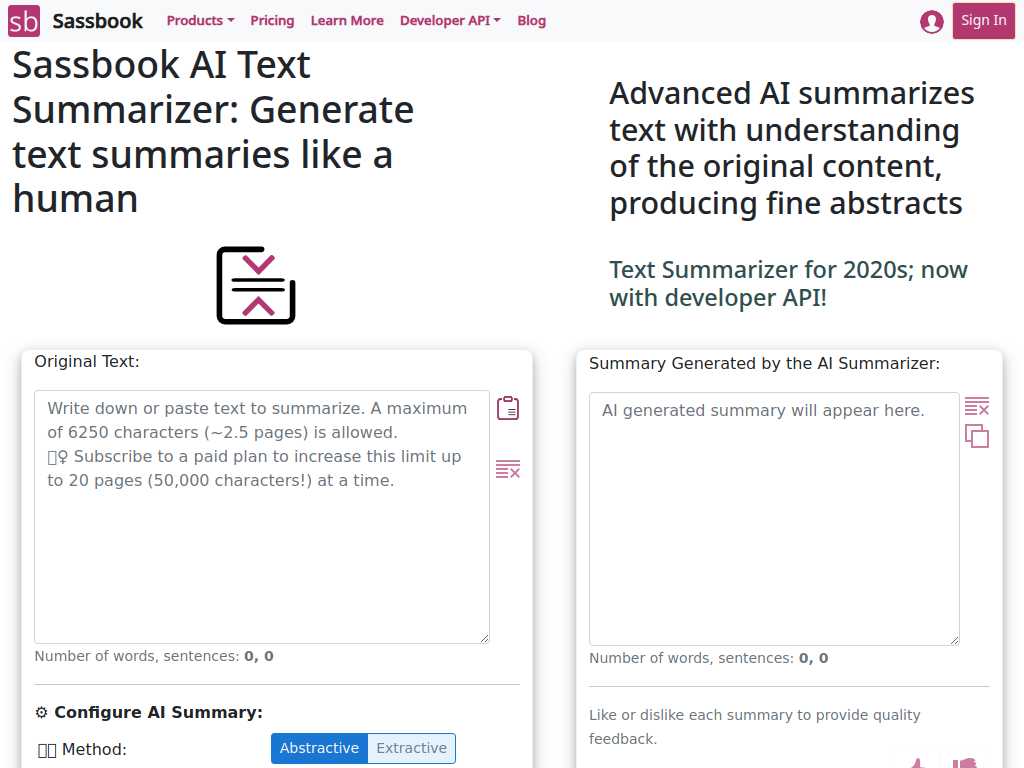 AI Summarizer | Sassbook