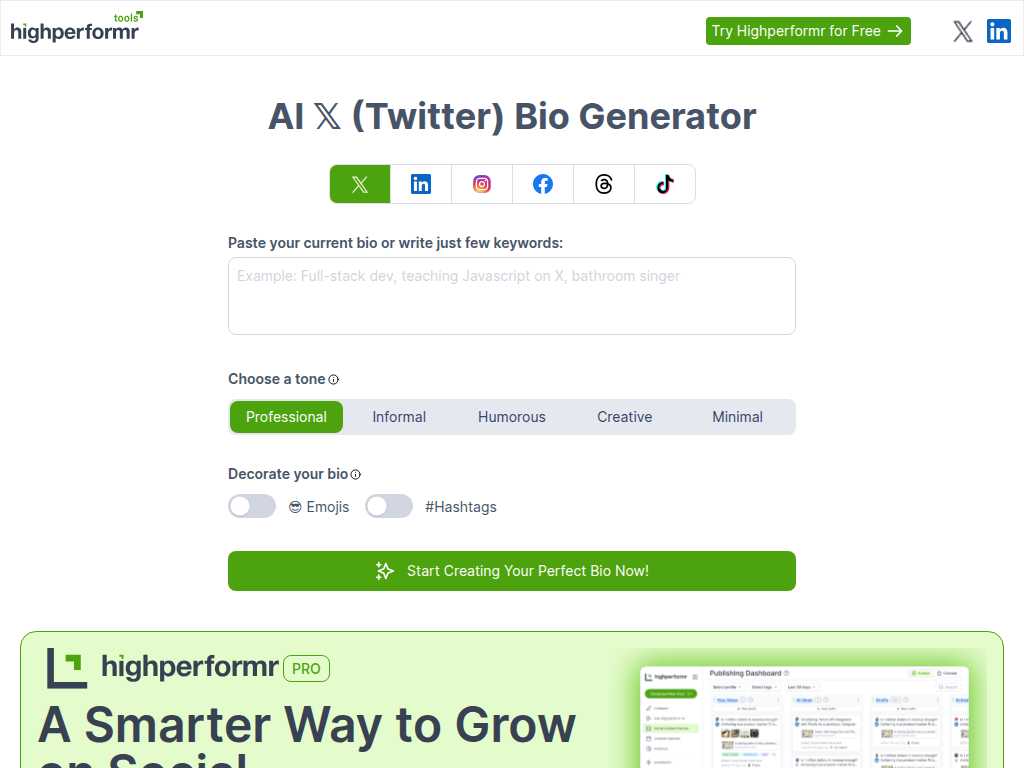 HighPerformer Social Bio